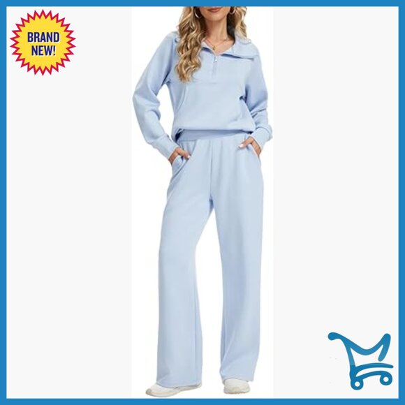 Pants - Oversized Half-Zip Sweatshirt & Wide Leg Pants Set, Rayon Blend